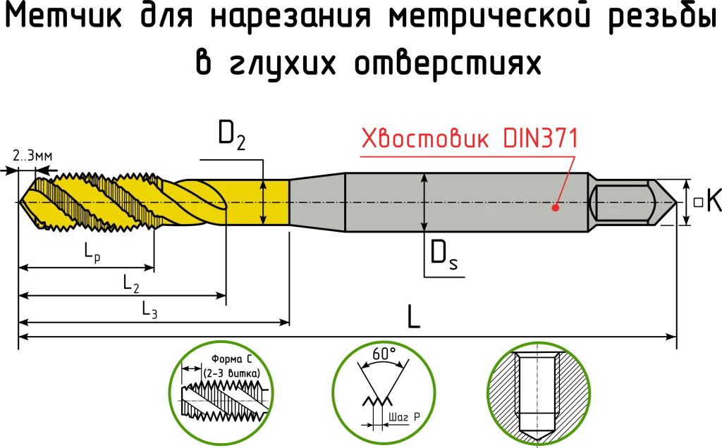 Метчик винтовой 371 M4х0.7HSSE TiN